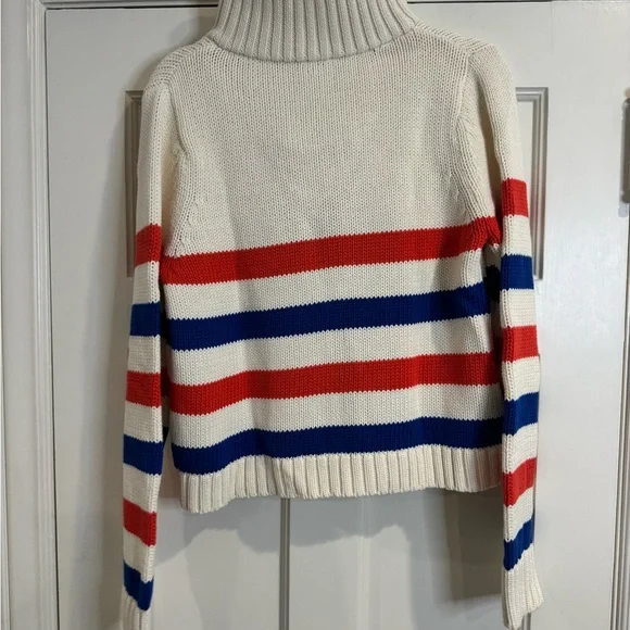KULE Cream Knit Turtleneck Sweater with Red & Blue Stripes - Picture 8 of 8